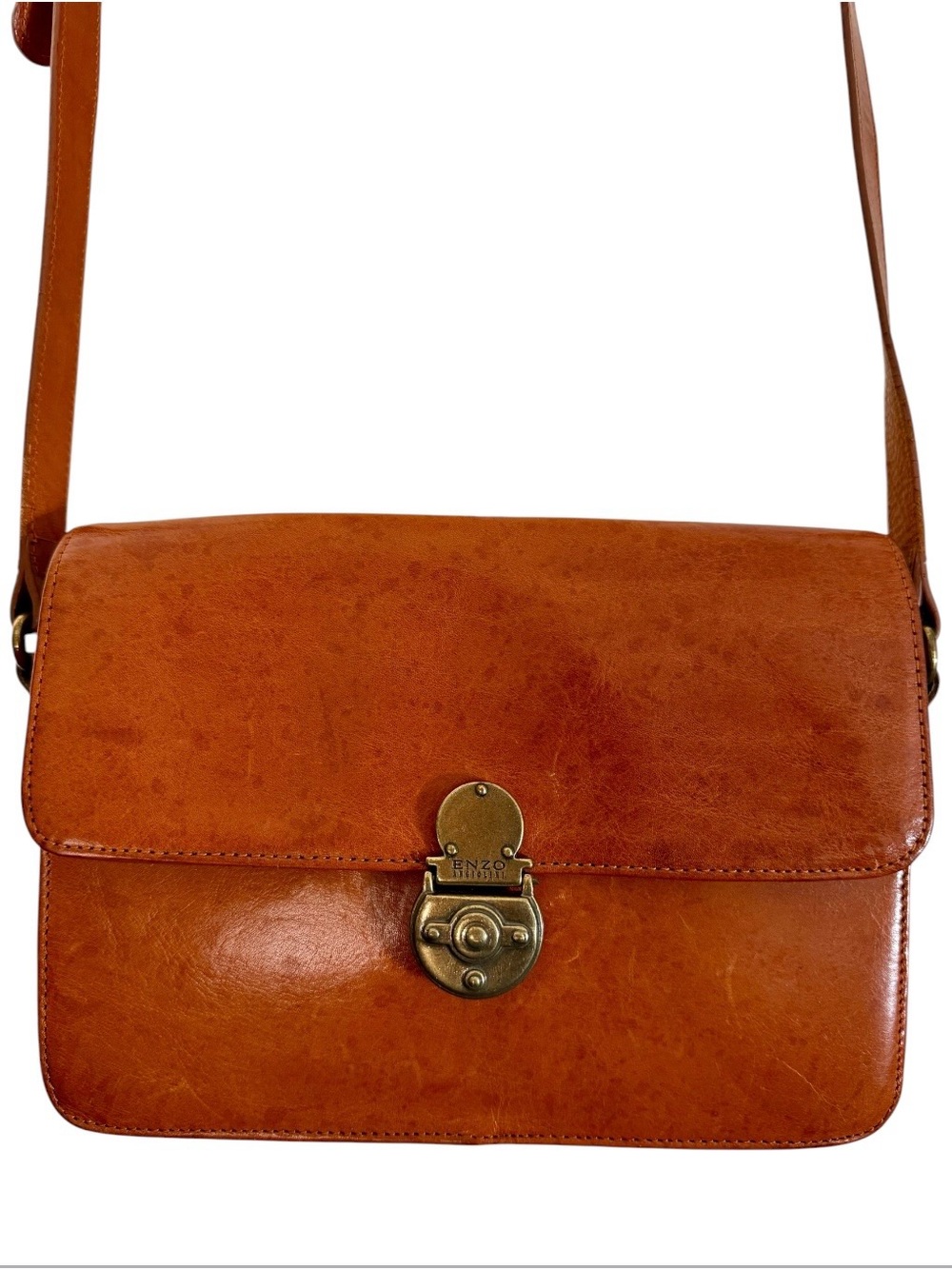 Enzo Angiolini Brown Genuine Leather Crossbody Bag Satchel Boho